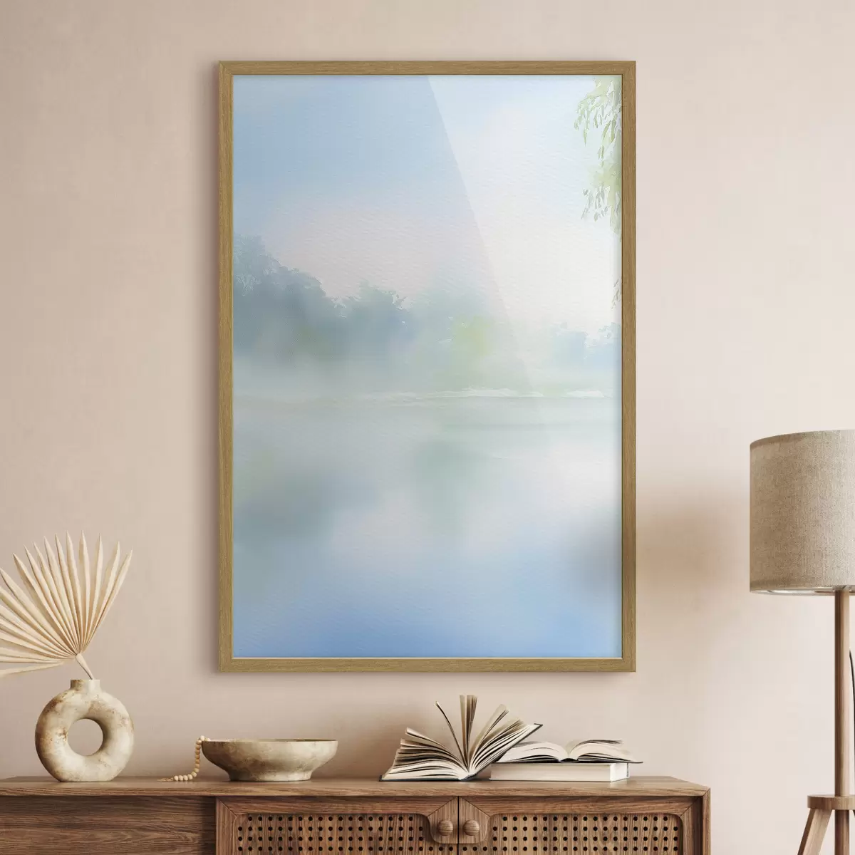 Plakat akwarelowe jezioro w odcieniach niebieskiego f45714