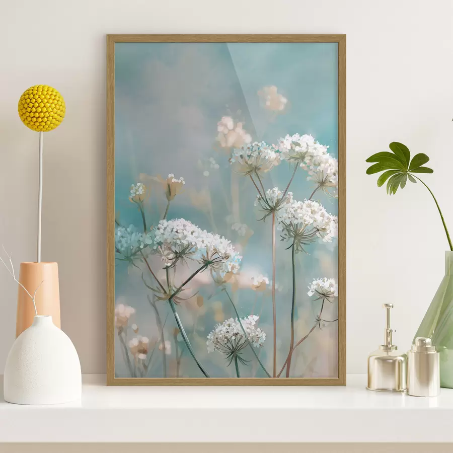 Fototapeta Kwiaty Queen Anne's Lace w stylu akwareli na niebieskim tle f45721