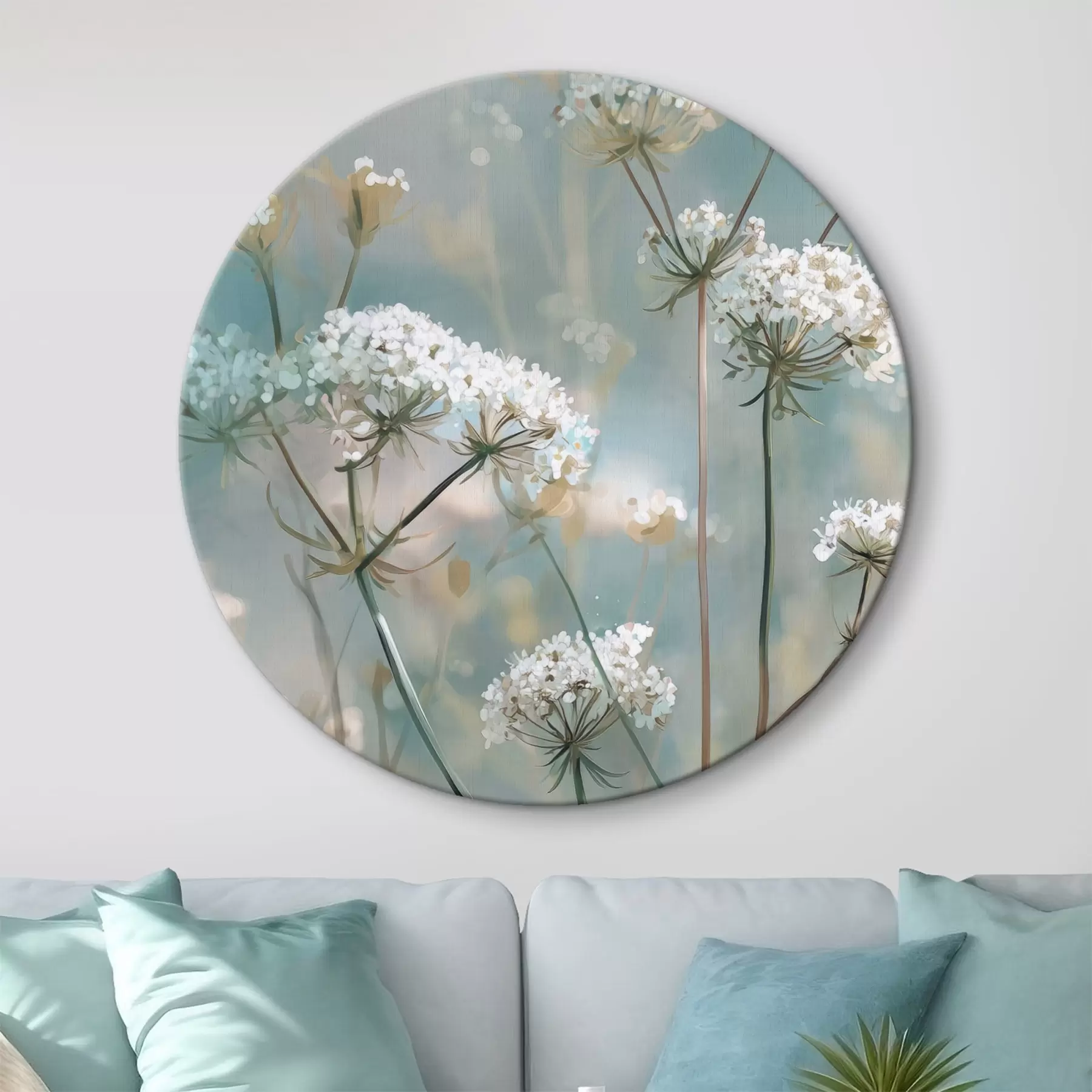 Obraz Kwiaty Queen Anne's Lace w stylu akwareli na niebieskim tle r45721