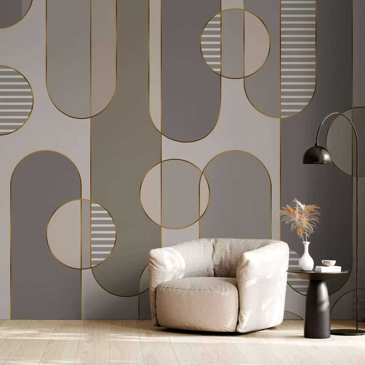 Fototapeta Geometryczna abstrakcja z brązem i liniami w04523v2