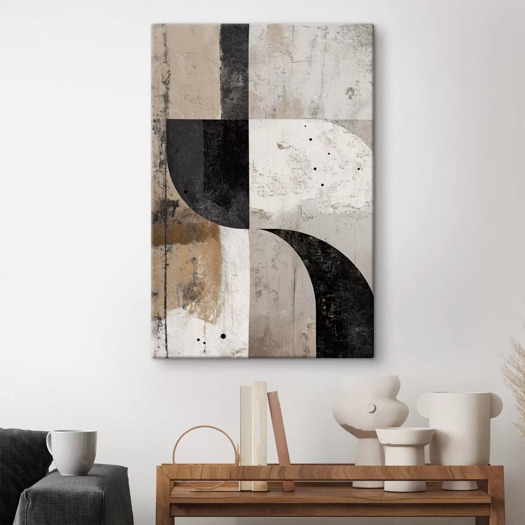Obraz Geometryczne kształty w odcieniach beżu i czerni s45811