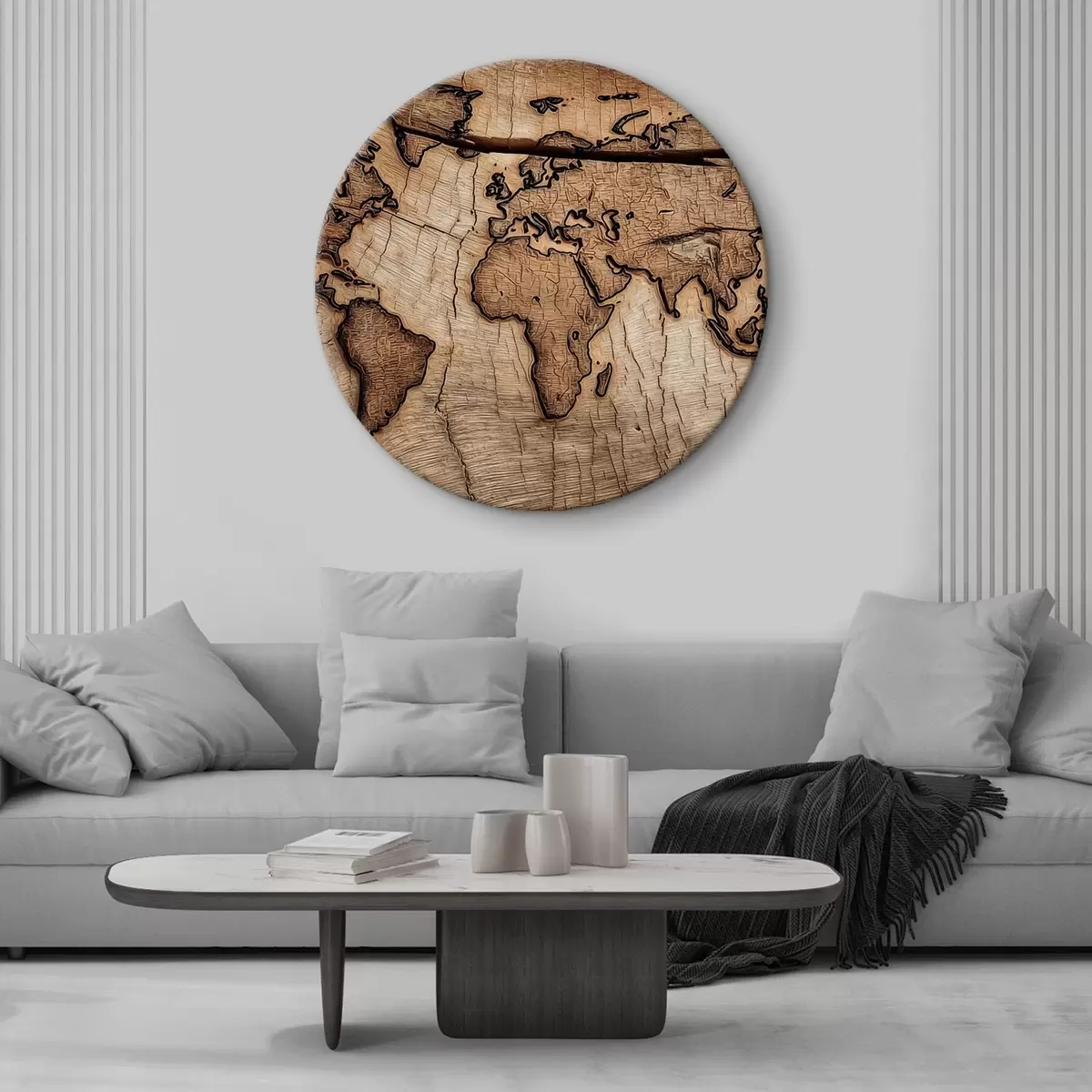 Okrągłe obrazy Grawerowana drewniana mapa świata r45805