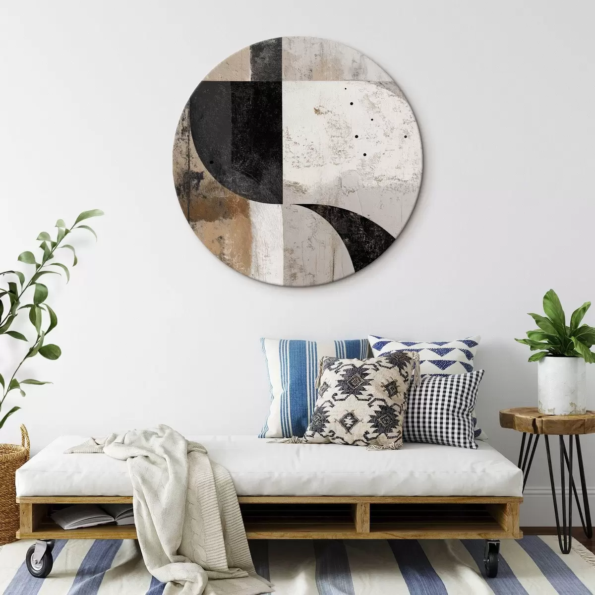 Okrągłe obrazy Geometryczne kształty w odcieniach beżu i czerni r45811