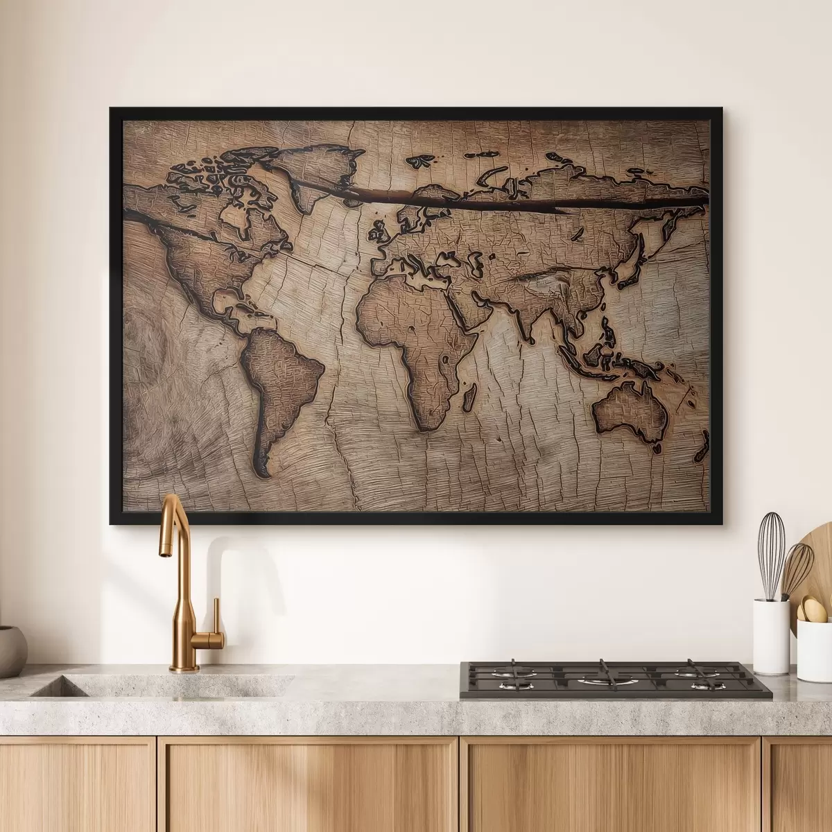 Plakat Grawerowana drewniana mapa świata f45805