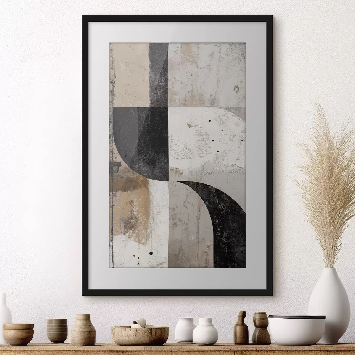 Plakat Geometryczne kształty w odcieniach beżu i czerni f45811
