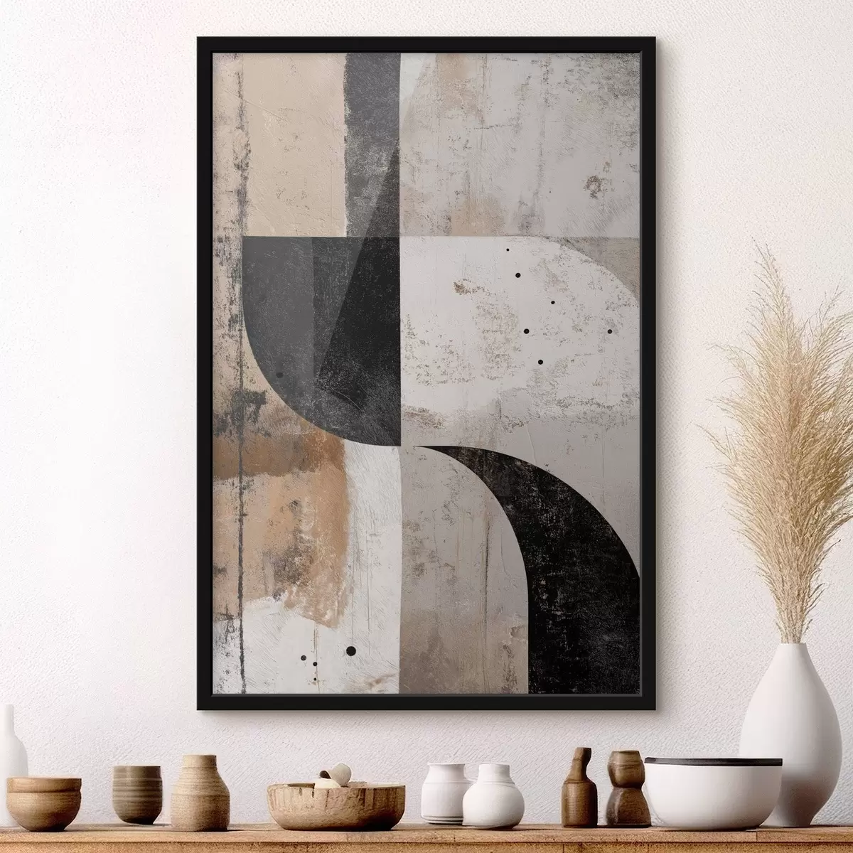 Plakat Geometryczne kształty w odcieniach beżu i czerni f45811