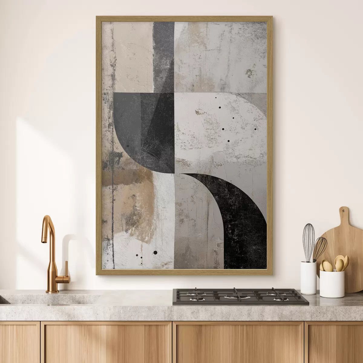 Plakat Geometryczne kształty w odcieniach beżu i czerni f45811