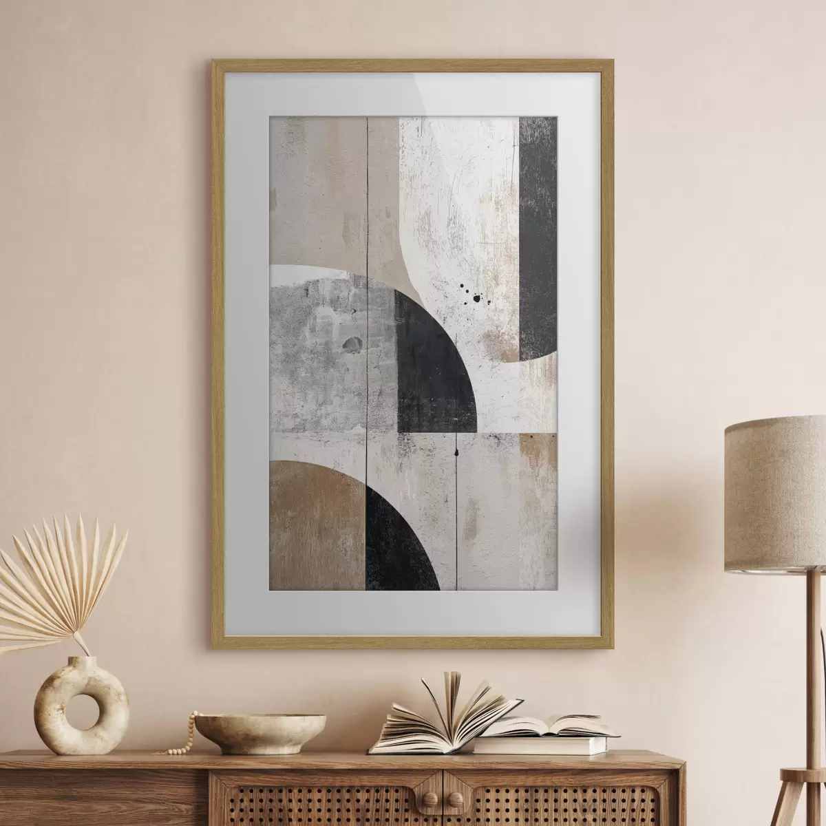 Plakat Geometryczne kształty w odcieniach szarości i beżu f45812