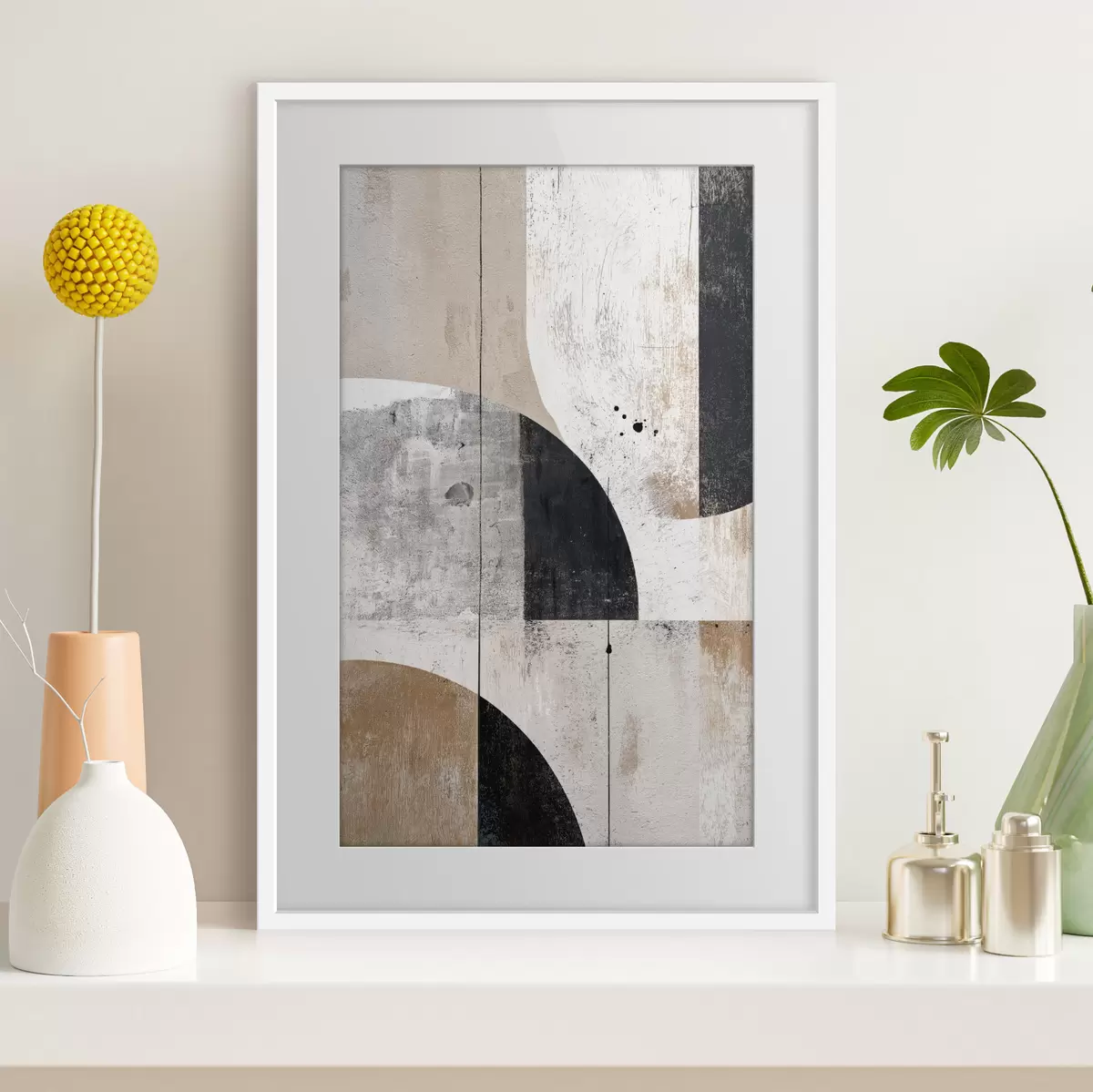 Plakat Geometryczne kształty w odcieniach szarości i beżu f45812