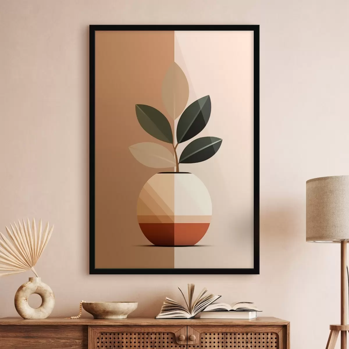 Plakat Geometryczny wazon z liśćmi f45833