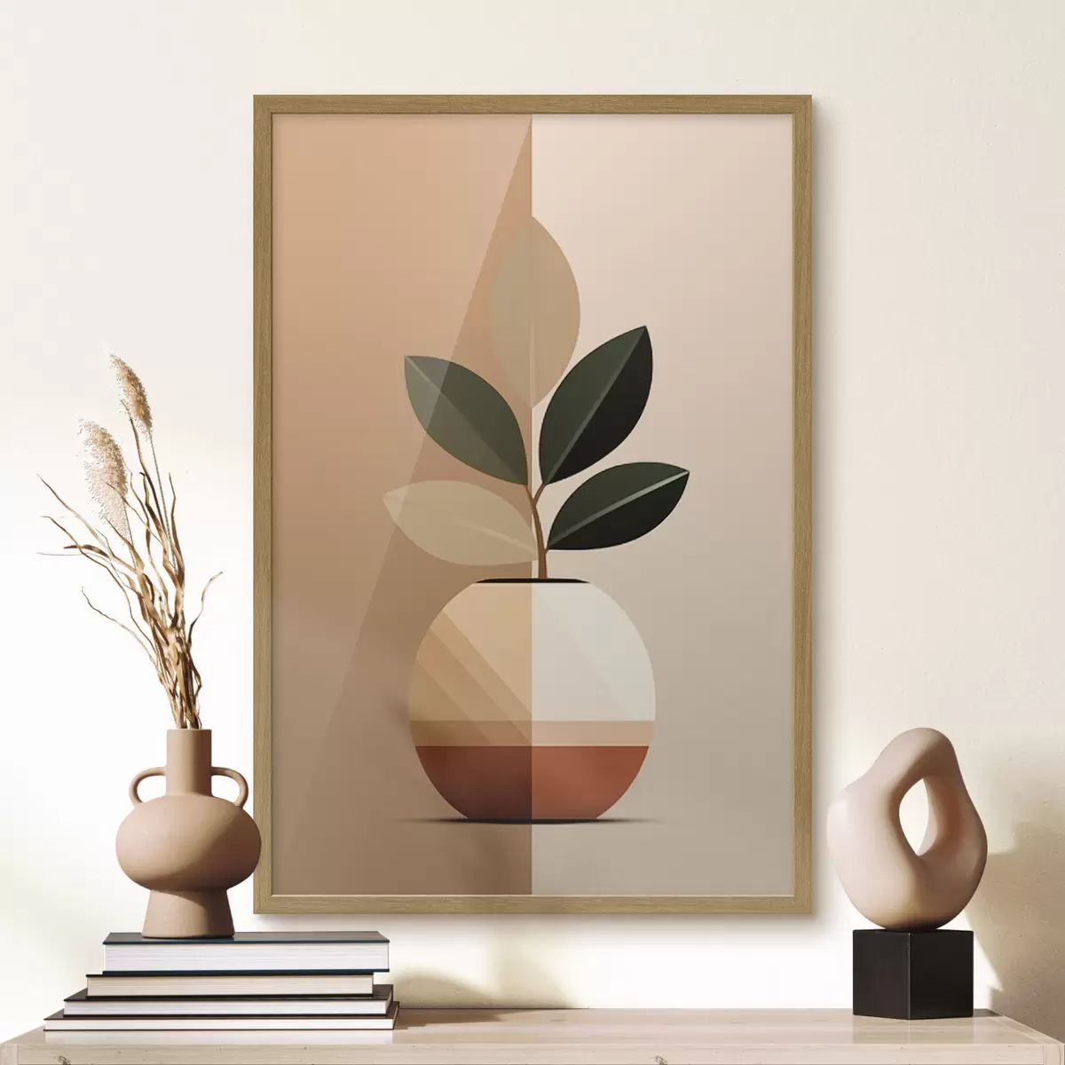 Plakat Geometryczny wazon z liśćmi f45833