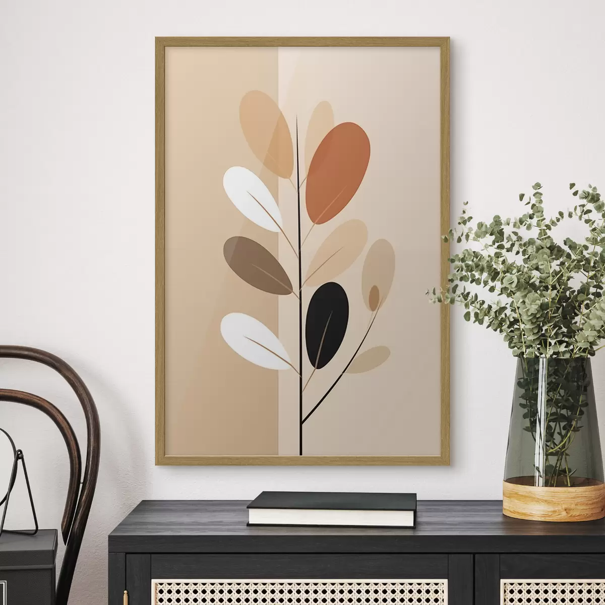 Plakat Minimalistyczna gałąź z liśćmi f45834