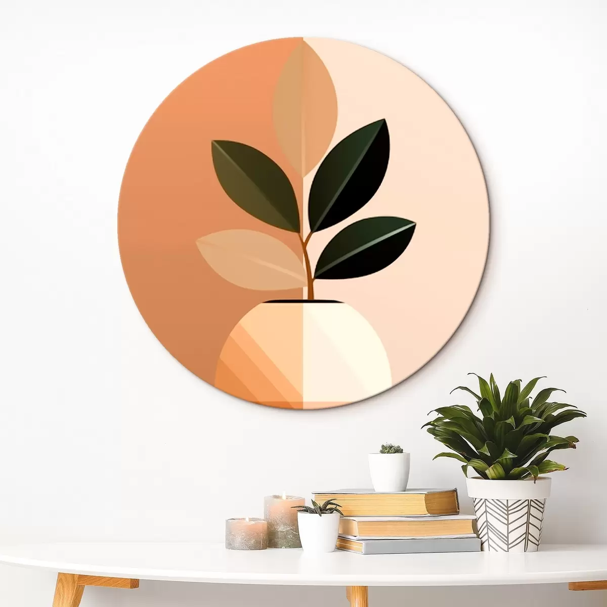 Okrągłe obrazy Geometryczny wazon z liśćmi r45833