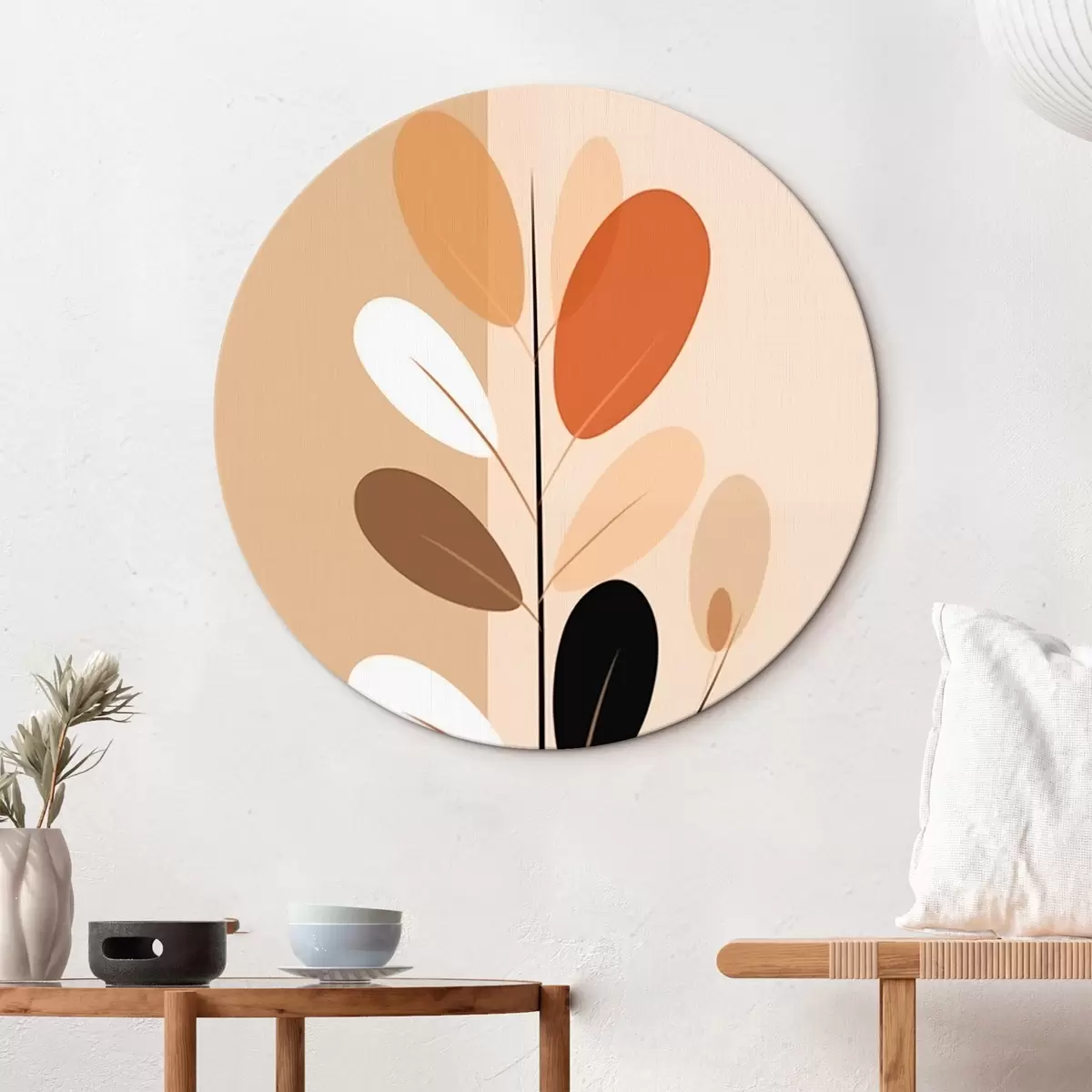 Okrągłe obrazy Minimalistyczna gałąź z liśćmi r45834