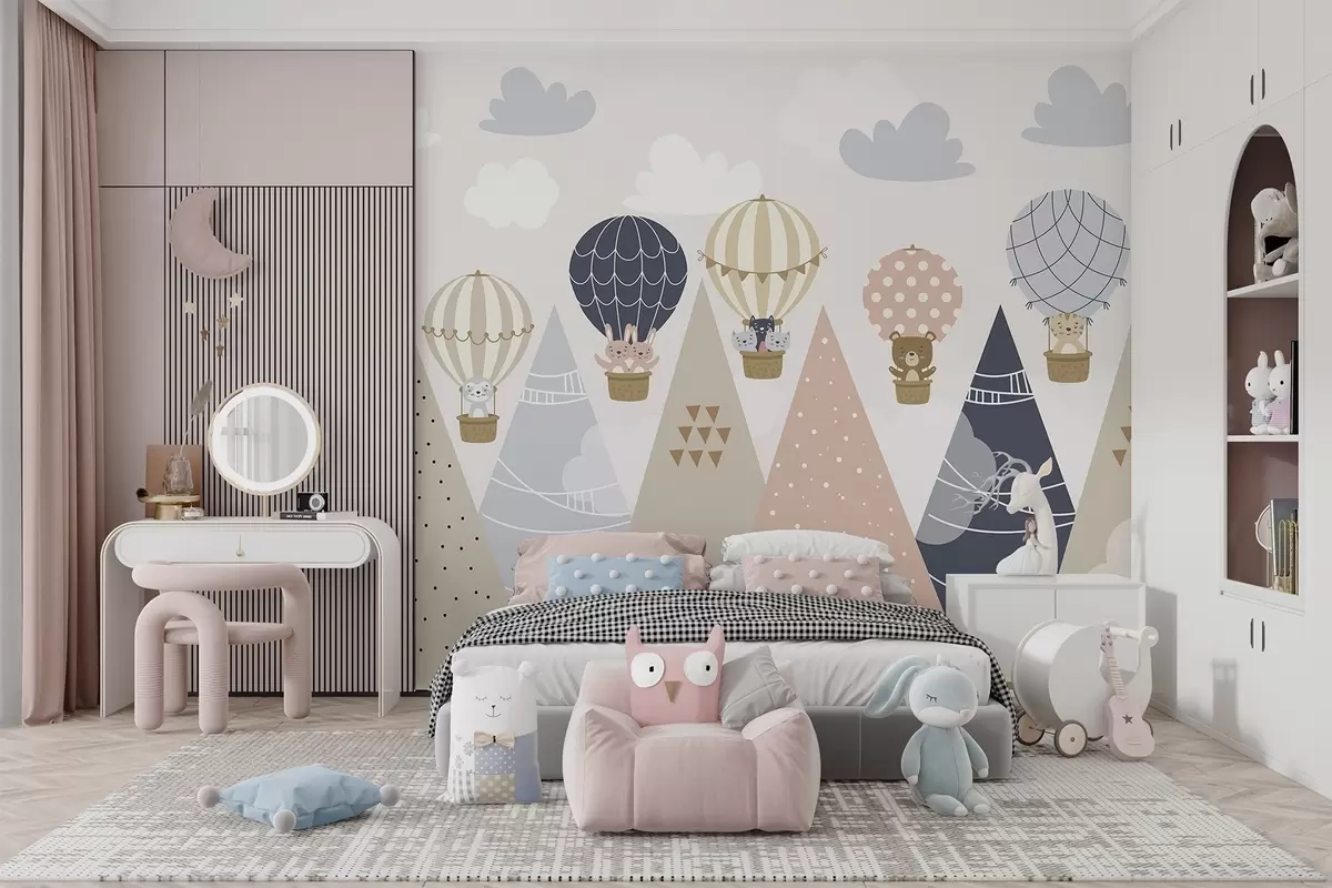 Fototapeta Balony z zwierzętami nad górami w04587