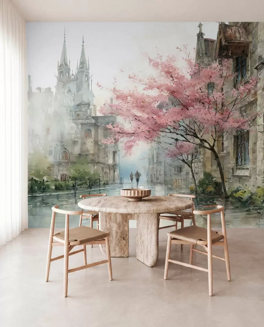 Fototapeta akwarelowy pejzaż miejski w04500