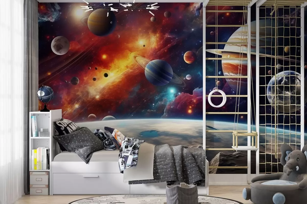 Fototapeta Kolorowy kosmos z planetami i mgławicami w04576