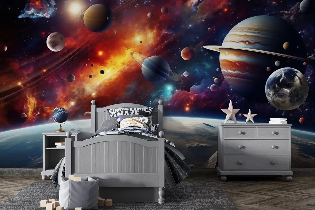 Fototapeta Kolorowy kosmos z planetami i mgławicami w04576
