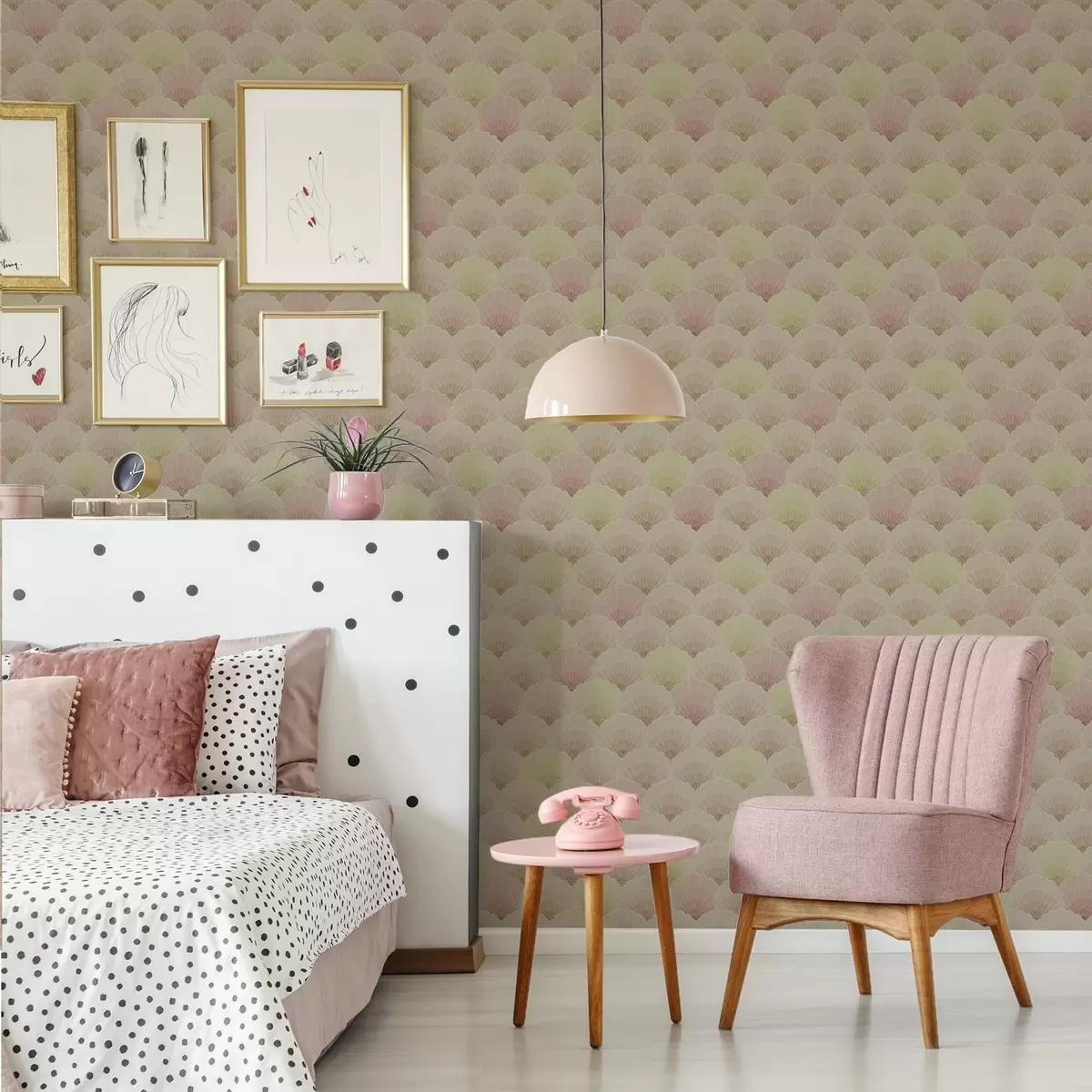 Tapeta Muszelki w stylu art déco w pastelowych kolorach — rytmiczny wzór a00493