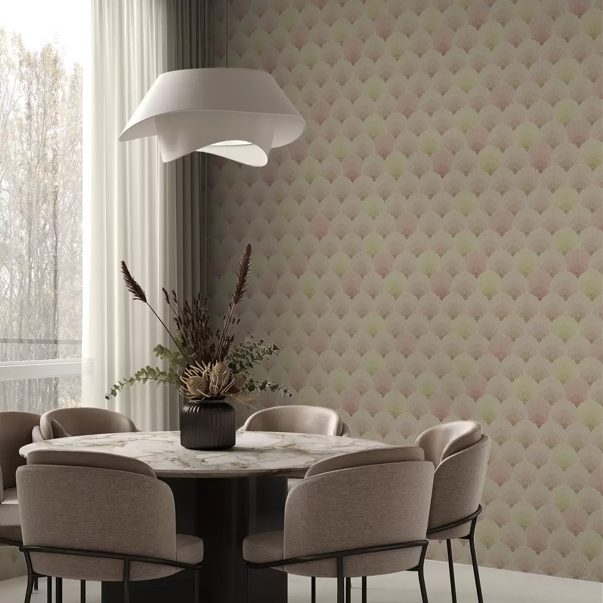 Tapeta Muszelki w stylu art déco w pastelowych kolorach — rytmiczny wzór a00493
