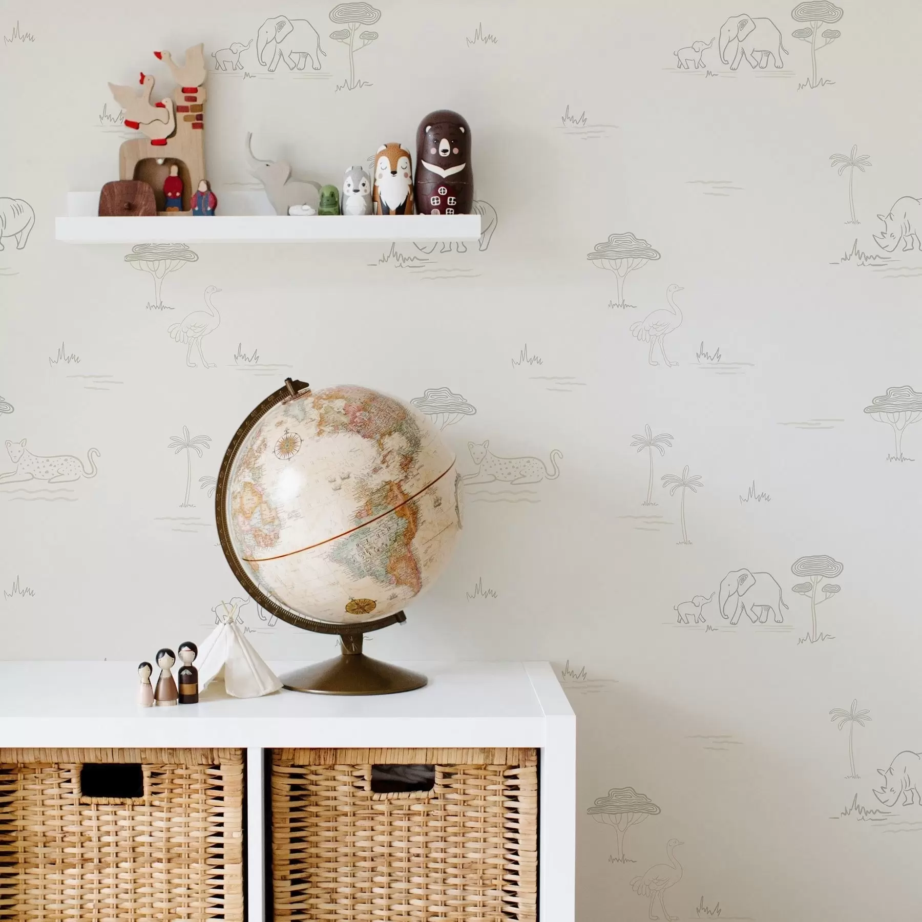 Fototapeta Minimalistyczne safari: słonie, nosorożce, lamparty i palmy a00492