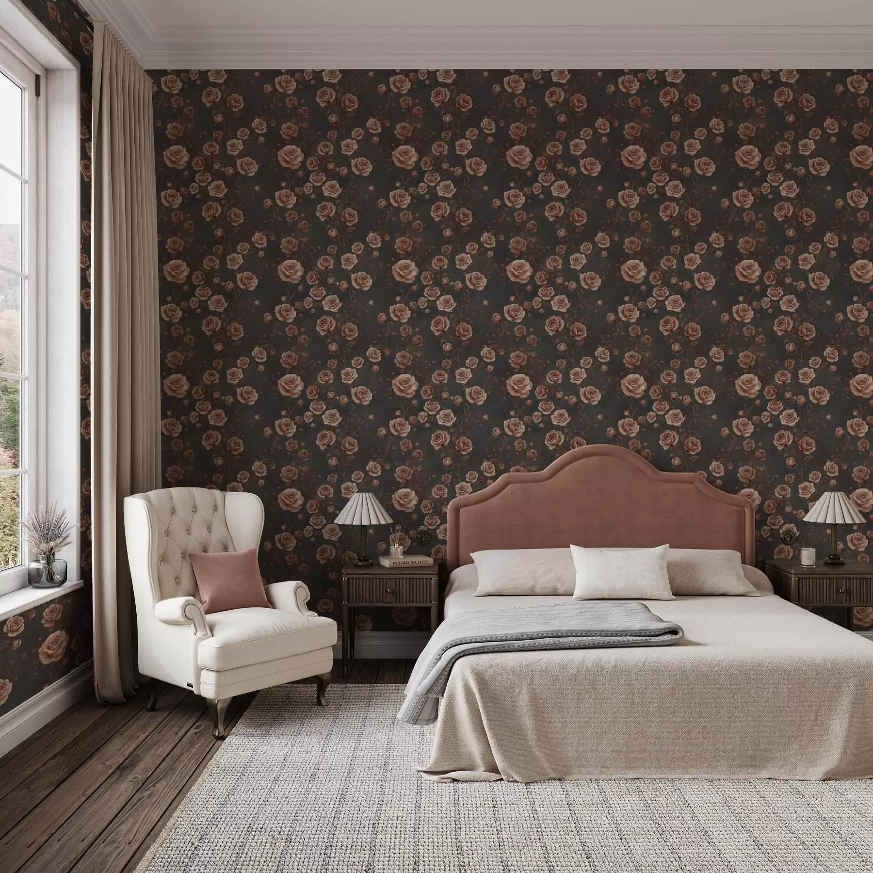 Fototapeta Vintage róże na grafitowym tle, paleta terakoty a00497v1