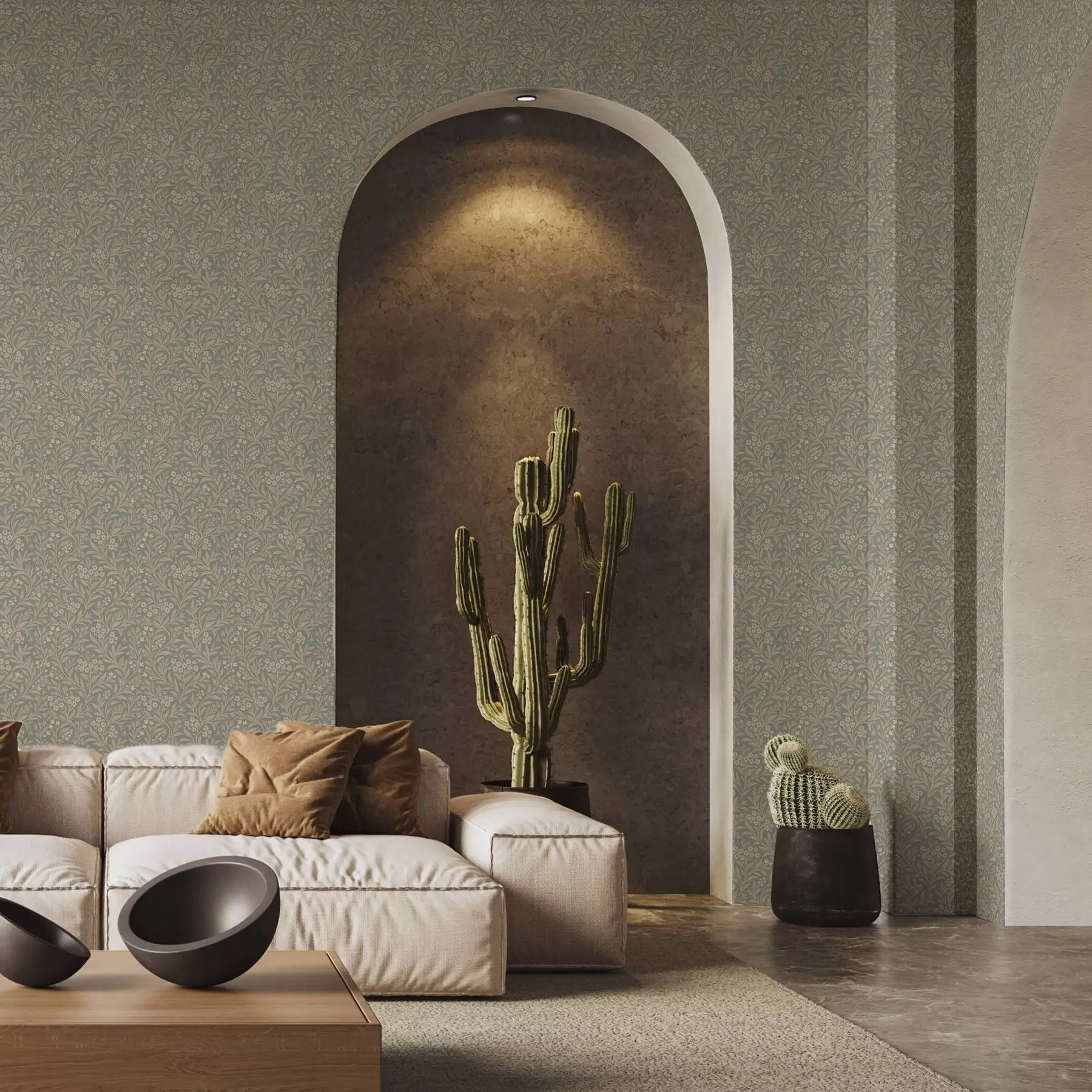 Fototapeta Styl Morrisa: beżowe gałęzie na szaro-zielonym tle a00569