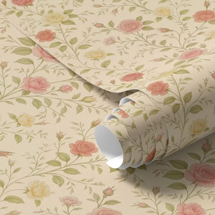 Fototapeta Vintage róże w kolorze brzoskwiniowym i żółtym na kremowym tle a00577