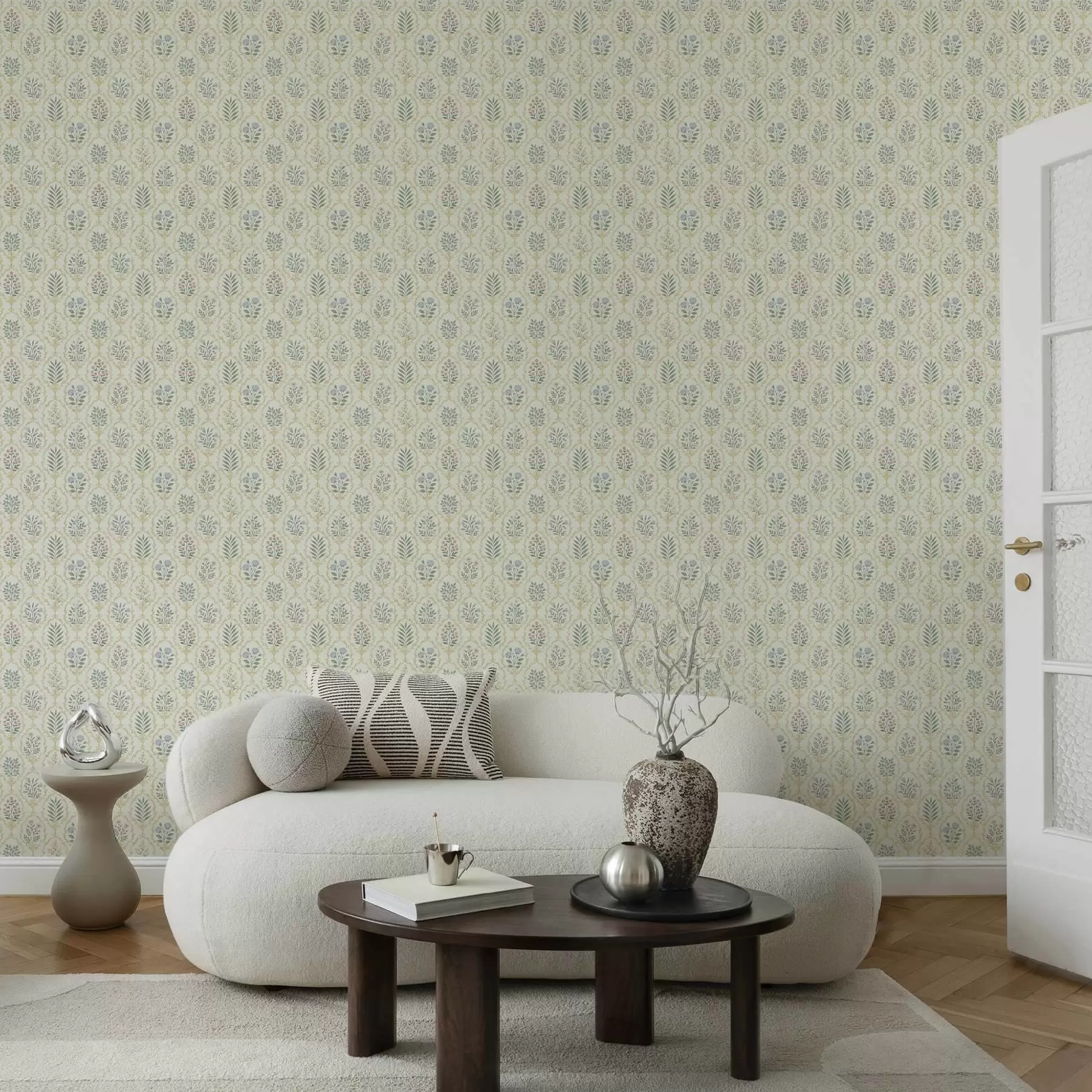 Fototapeta Botaniczne medaliony w kratce, pastelowe odcienie a00579