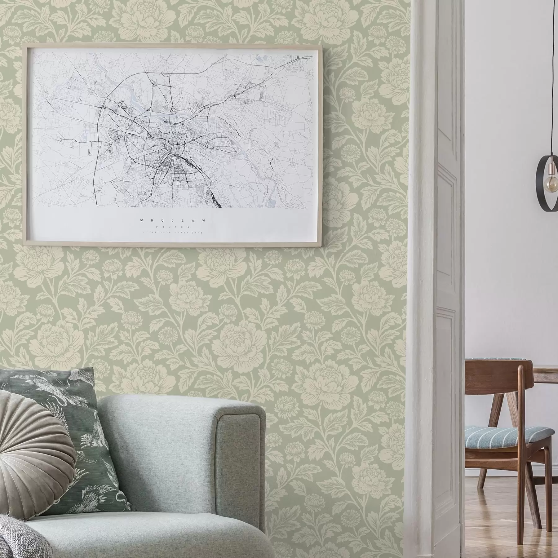 Fototapeta Duże piwonie w stylu line art na szałwiowym tle a00582