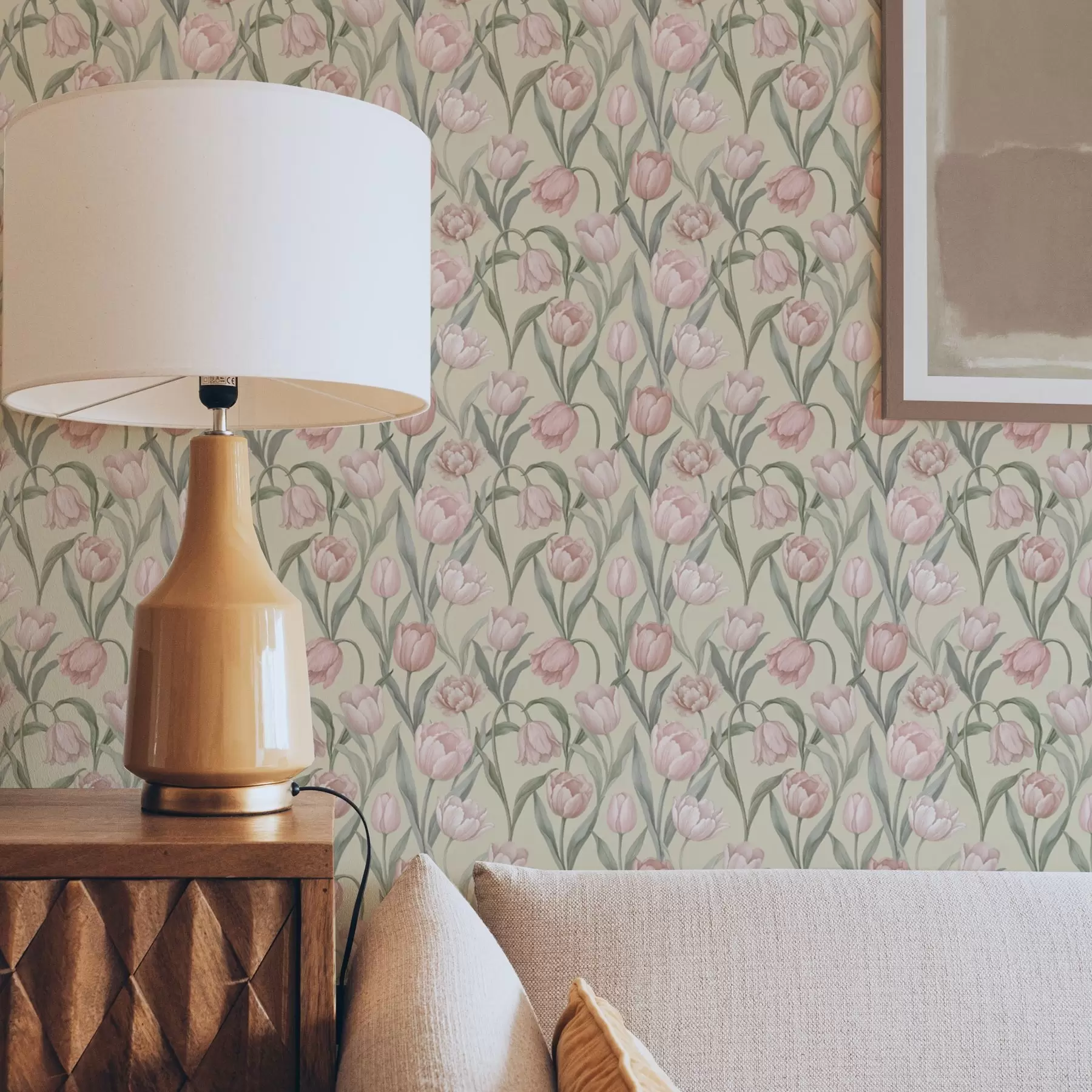 Fototapeta Delikatne różowe tulipany na jasnobeżowym tle a00589