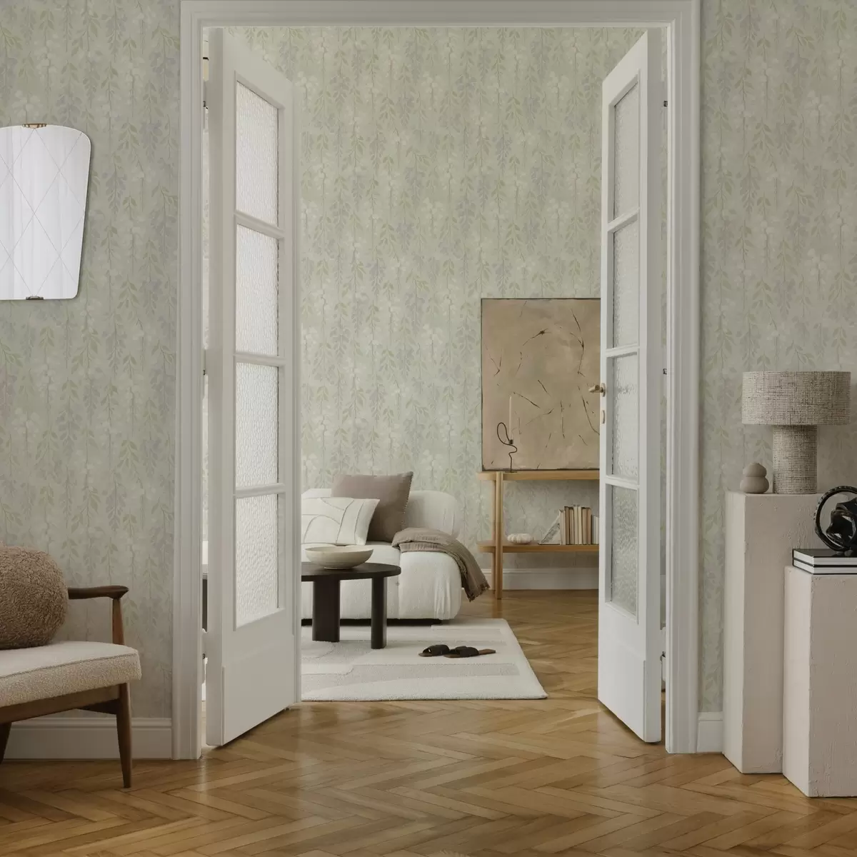 Tapeta Wisząca lawenda glicynia na miętowo-zielonym tle a00593