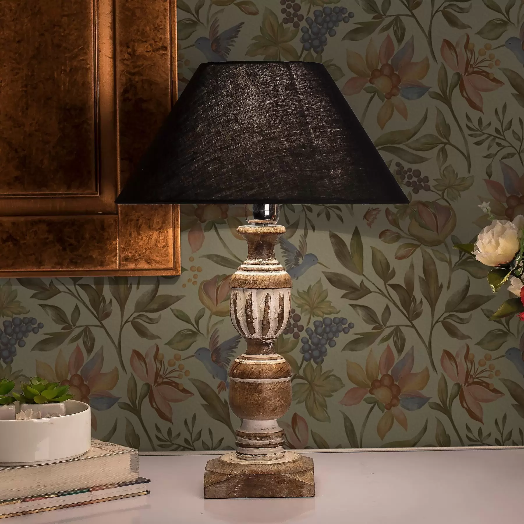 Fototapeta Kwiaty i ptaki w stylu vintage z winogronami na oliwkowym tle a00594