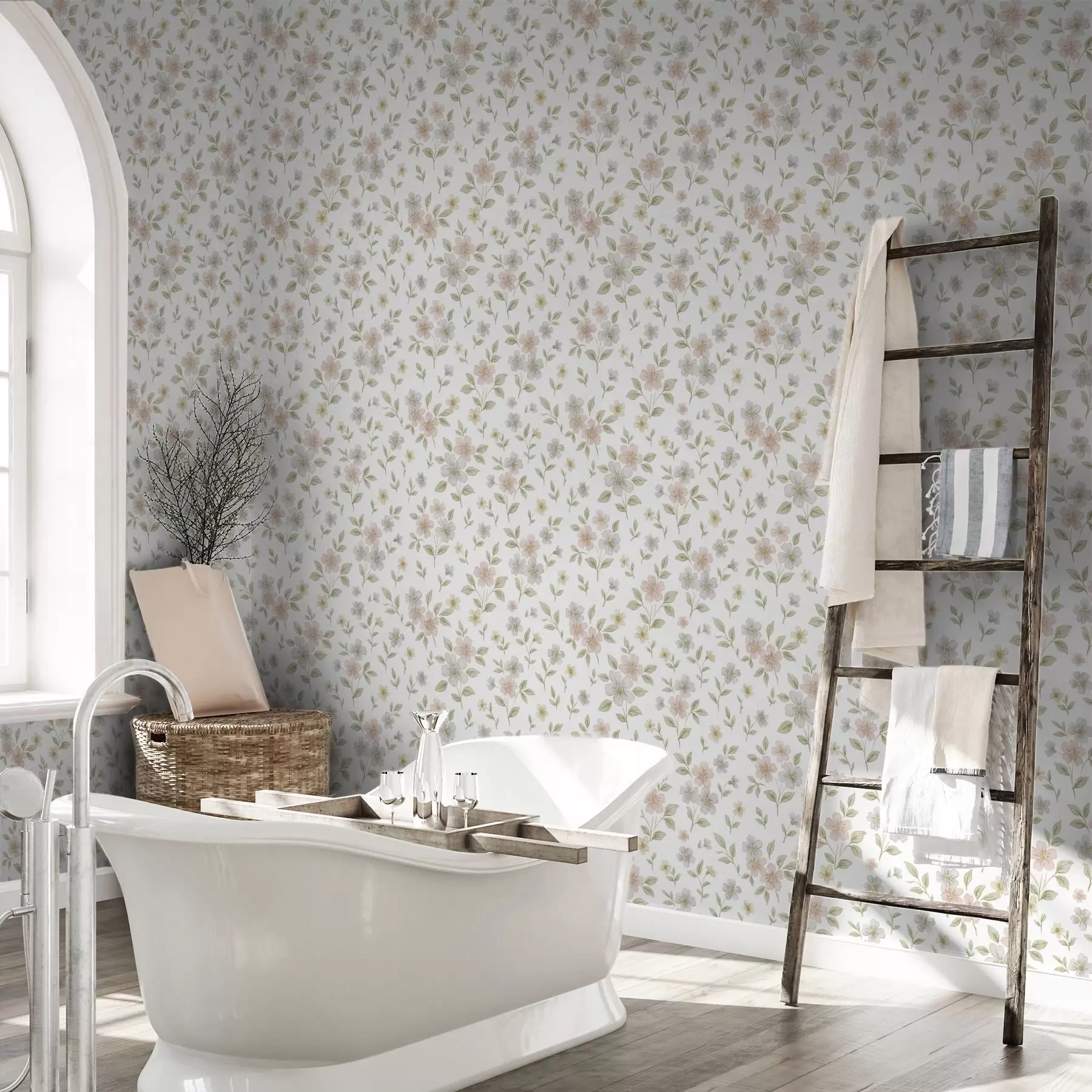 Fototapeta Małe kwiaty namalowane pastelowymi akwarelami na białym tle a00596v1