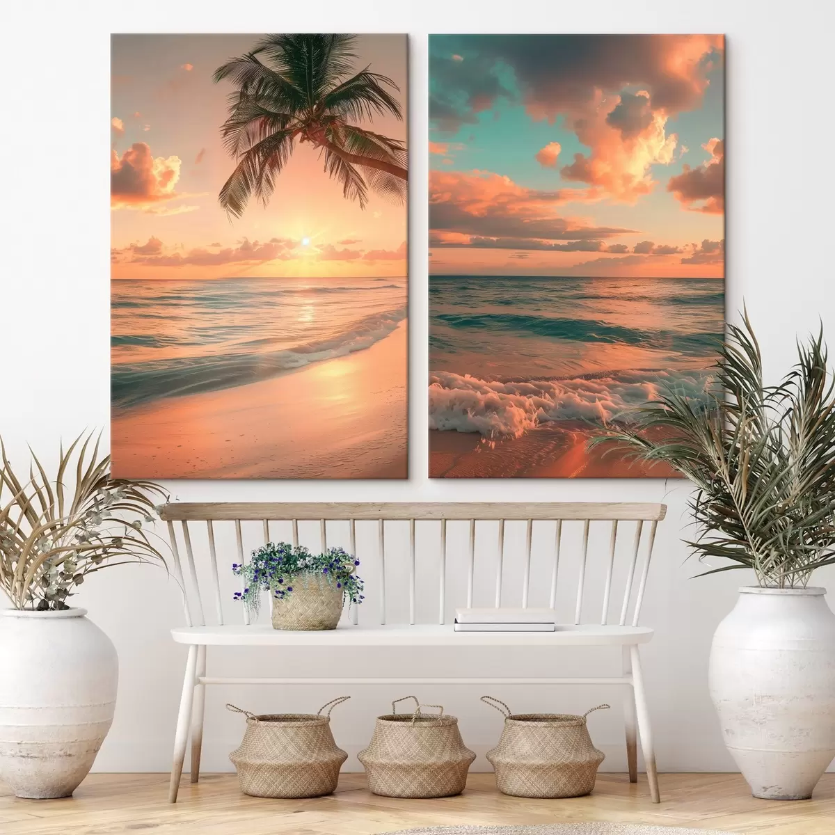 Obraz Zachód słońca nad brzegiem morza z widokiem na fale m00787