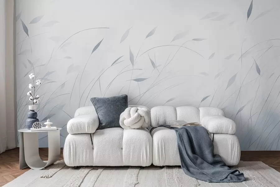 Fototapeta Trawa na wietrze w stylu akwareli w odcieniach niebieskiego w09331v2