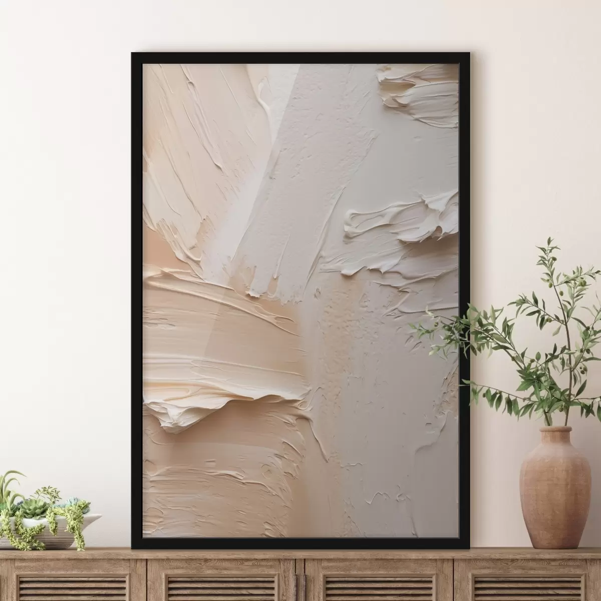 Plakat Lekkie pociągnięcia impasto, kremowa, piaskowa faktura f45872
