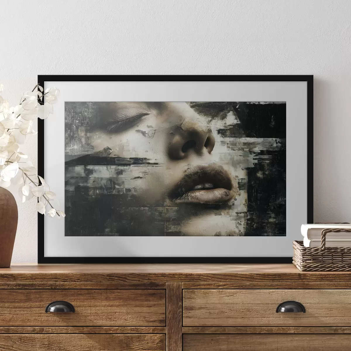 Plakat Abstrakcyjny portret kobiety z efektem glitch i teksturami f45873