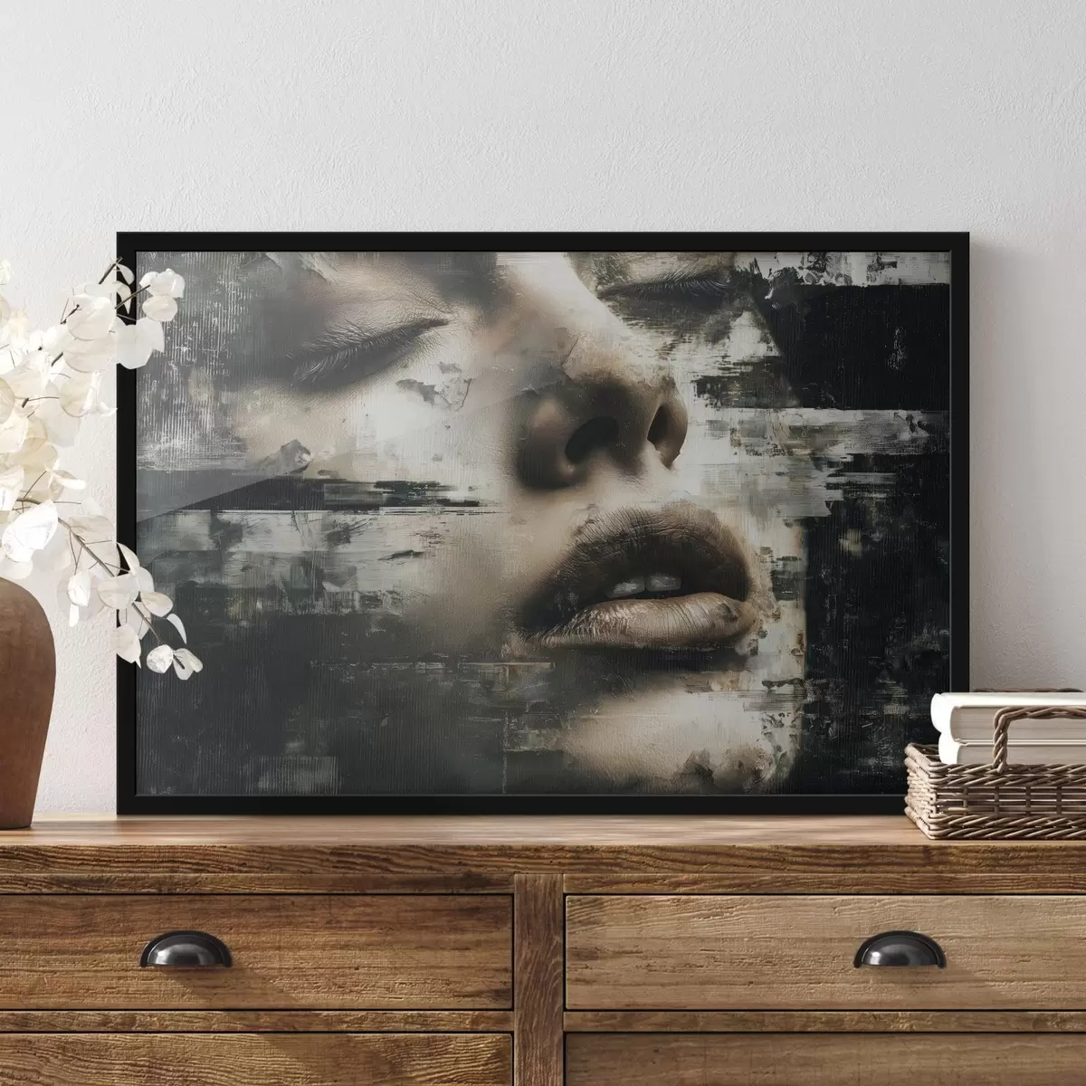 Plakat Abstrakcyjny portret kobiety z efektem glitch i teksturami f45873