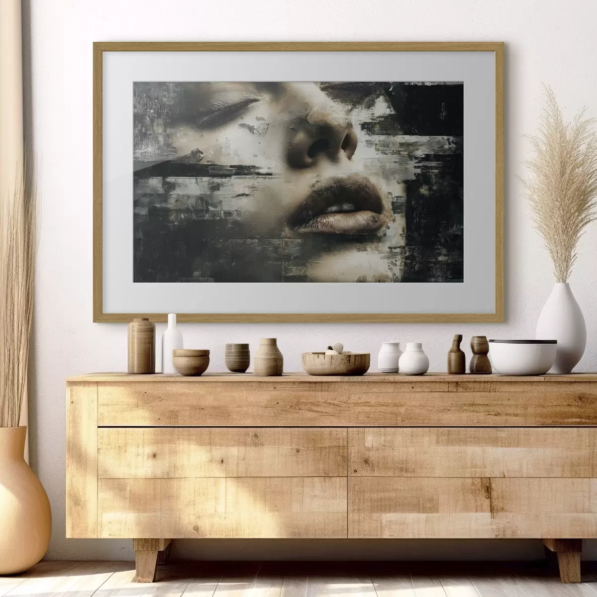 Plakat Abstrakcyjny portret kobiety z efektem glitch i teksturami f45873