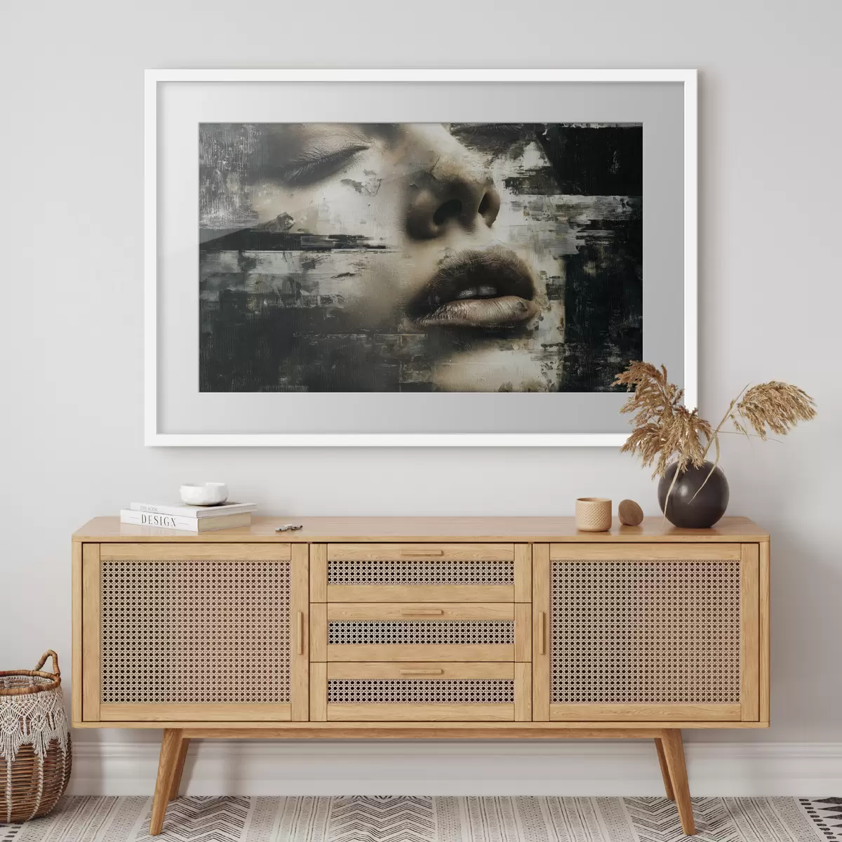 Plakat Abstrakcyjny portret kobiety z efektem glitch i teksturami f45873