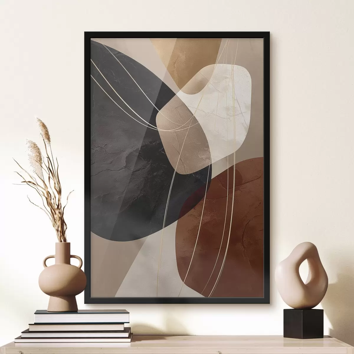 Plakat Geometryczne formy w ciepłej palecie barw, delikatne linie f45879