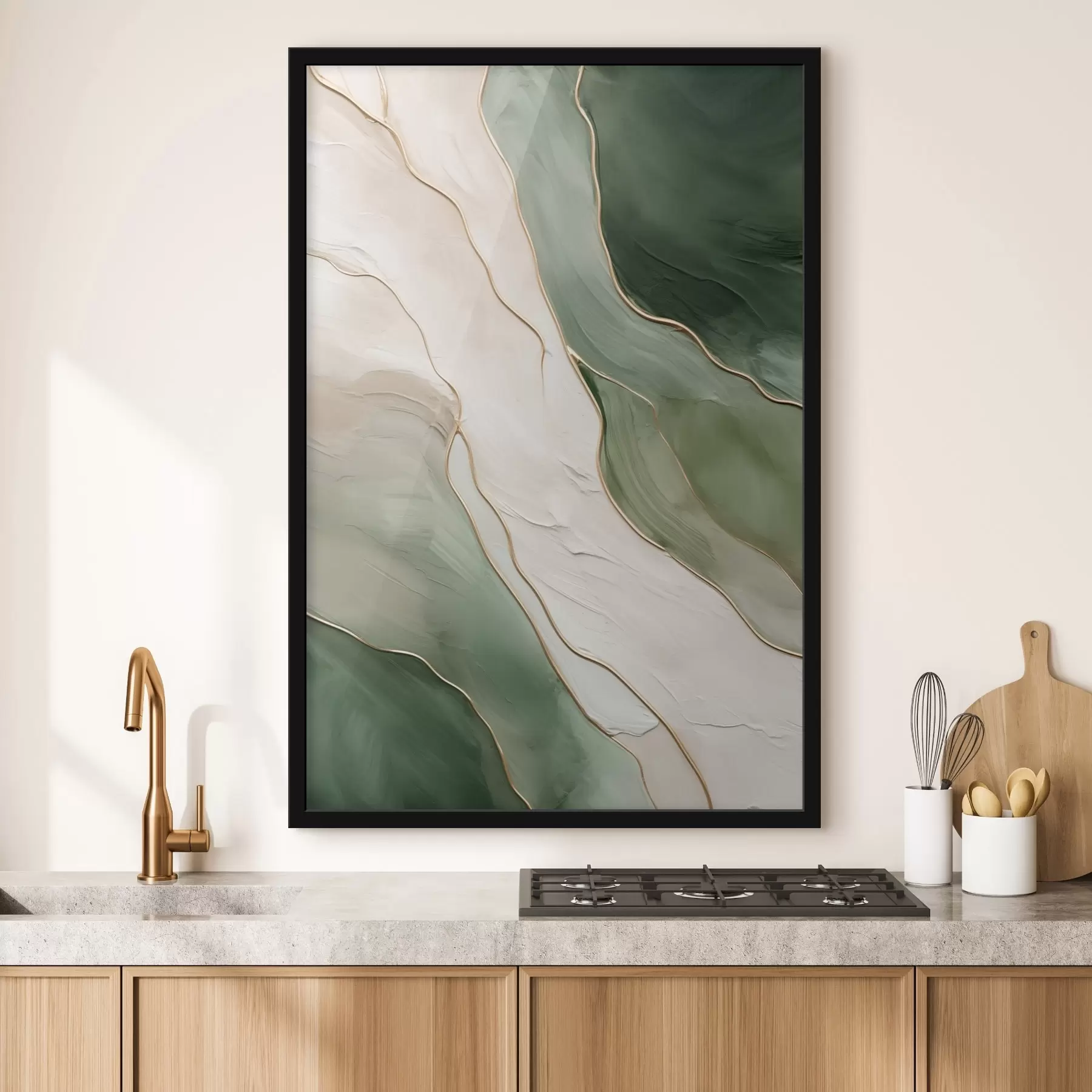 Fototapeta Szmaragdowa abstrakcja z delikatnymi żółtymi liniami f45888