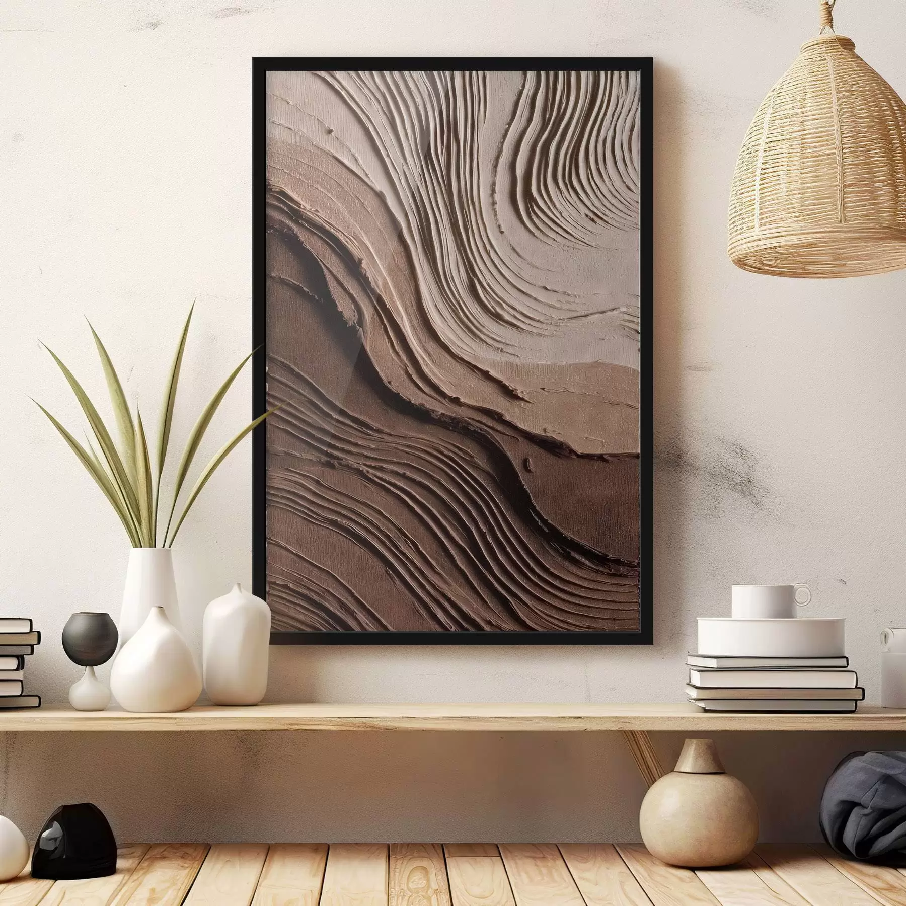 Fototapeta Reliefowe warstwy w kolorze czekoladowo-beżowym, pasta strukturalna f45894