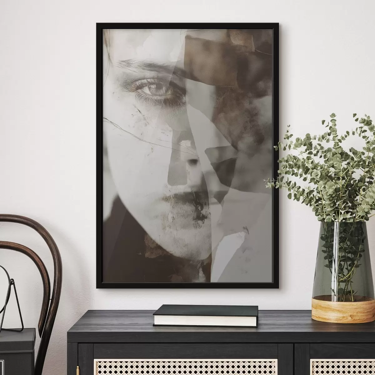 Plakat Abstrakcyjny portret w sepiowym odcieniu, faktury i plamy f45897