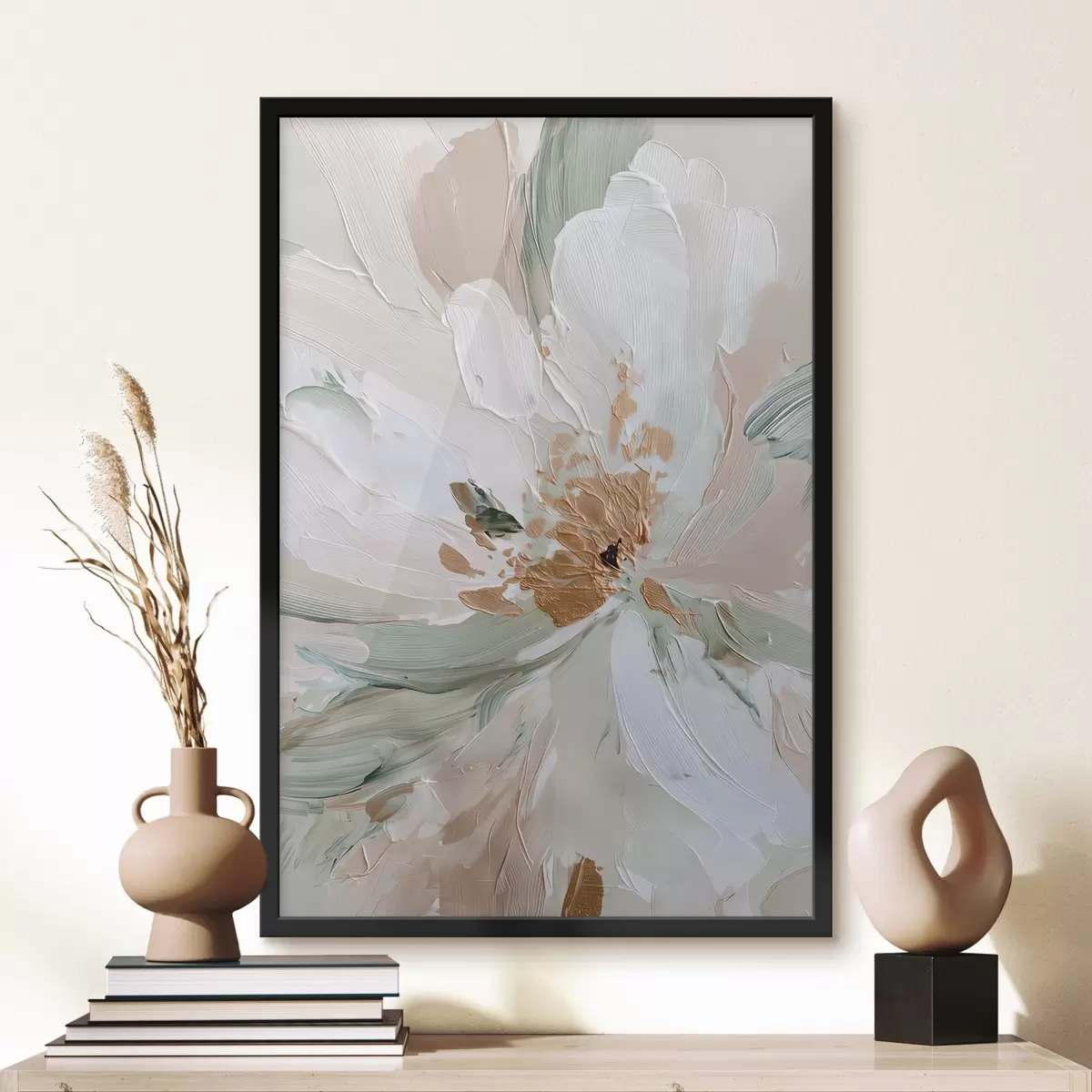 Plakat Kwiat w technice impasto w pastelowych barwach z żółtymi akcentami f45900