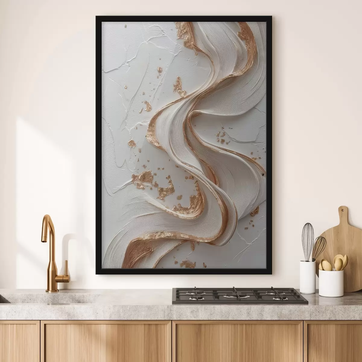 Plakat Biało-żółte teksturowane pociągnięcia pędzlem z metalicznymi akcentami f45906