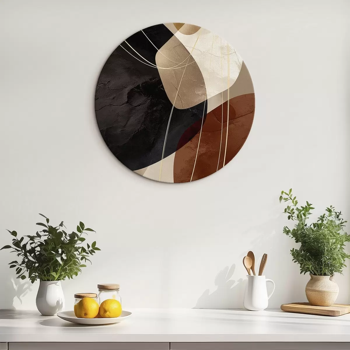 Okrągłe obrazy Geometryczne formy w ciepłej palecie barw, delikatne linie r45879