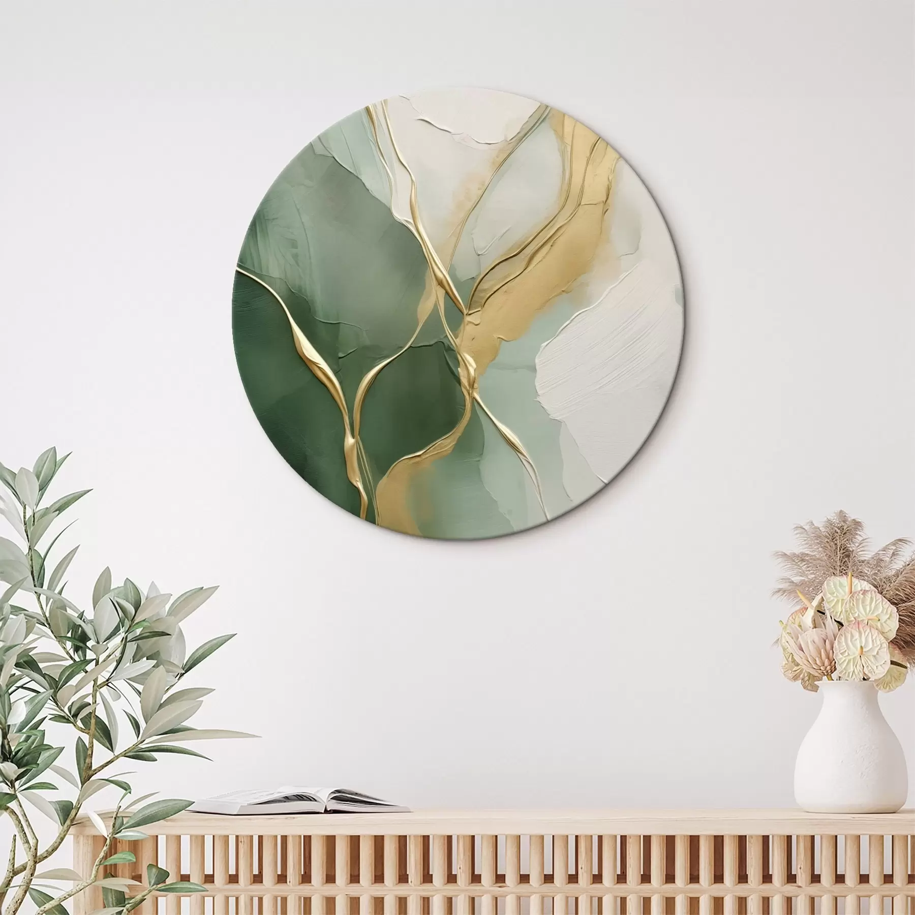 Obraz Szmaragdowo-kremowa abstrakcja z żółtymi strumieniami r45887