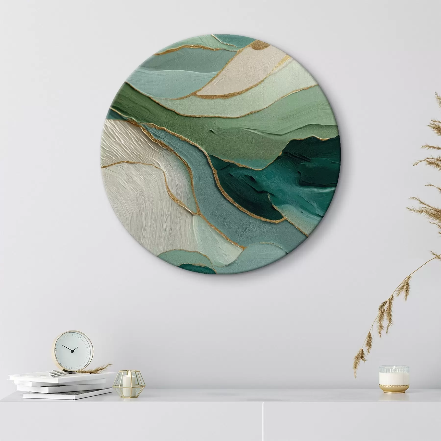 Obraz Warstwowa zielona abstrakcja z żółtymi liniami i głębią r45902